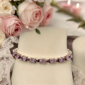 Amethyst Sterling Silver and Gold Vintage Bracelet 7 1/2”